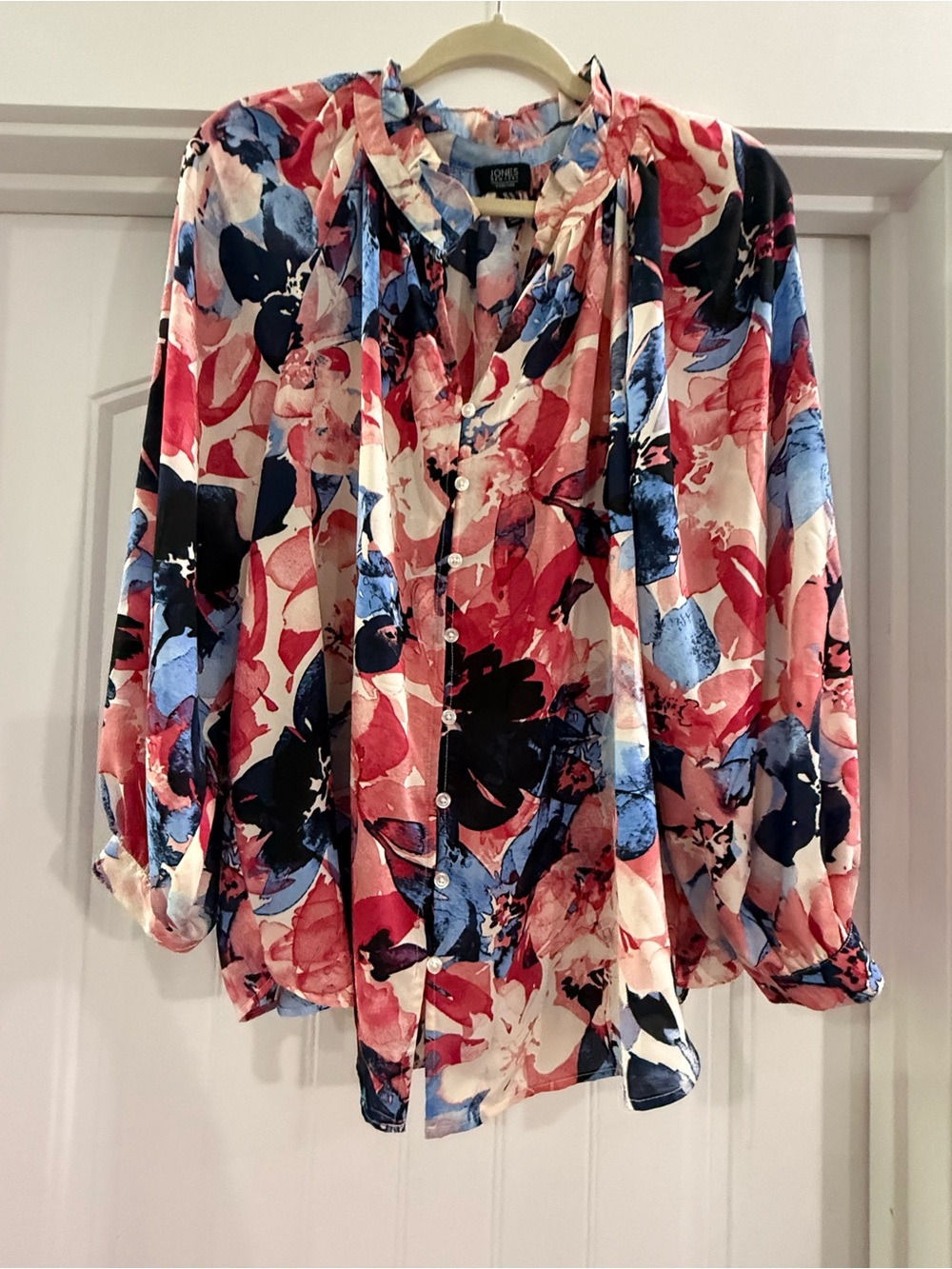 Jones New York Floral Button-Front Blouse - Pink, Blue, Navy, Cream